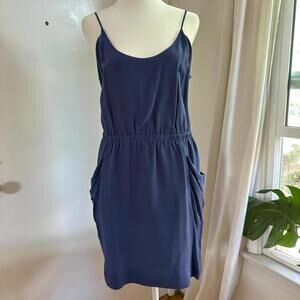 Madewell 100% Silk Elliot Tank Dress — Navy, Size 8